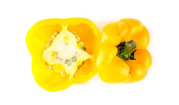 Insidan av gul paprika paprika med frön och topp stam cu — Stockfoto