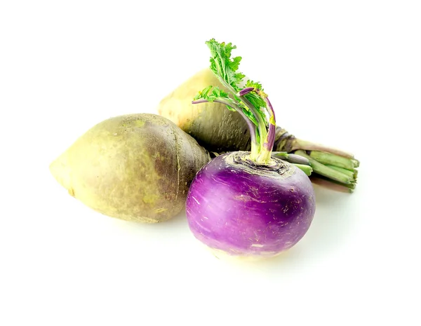 Purple turnip and two swedish turnips on white — Stock Photo, Image