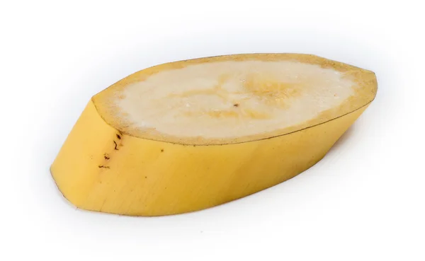 Närbild bit av oskalade naturliga australiska gula banan — Stockfoto