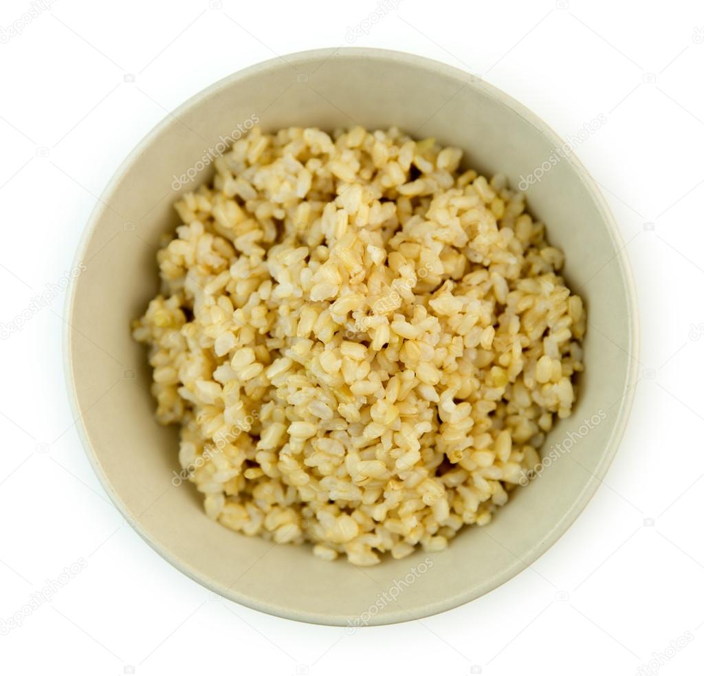 Overhead view of freshly cooked brown rice
