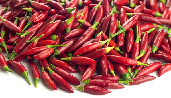 Domácí čerstvé červené pěstované zahradní chili peppers na bílém pozadí — Stock fotografie