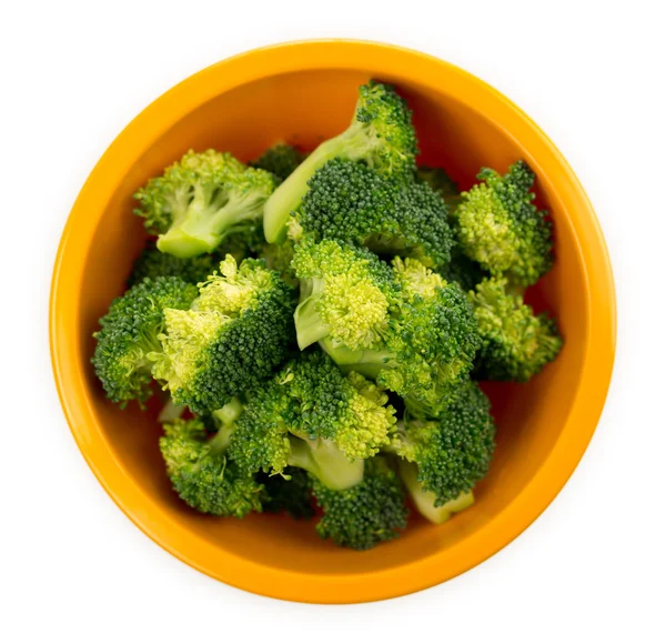 Fresh broccoli florets in a bowl isolated on white — Stock Photo, Image