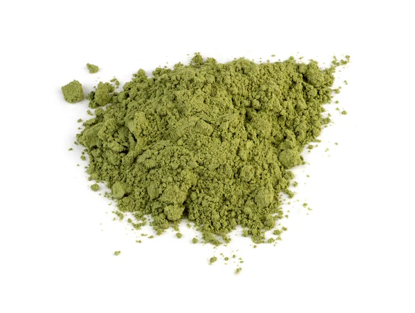 Makro closeup whit karşı izole organik buğday çimi tozu