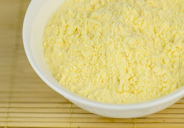 Macro of corn flour in bowl — Stock Photo, Image