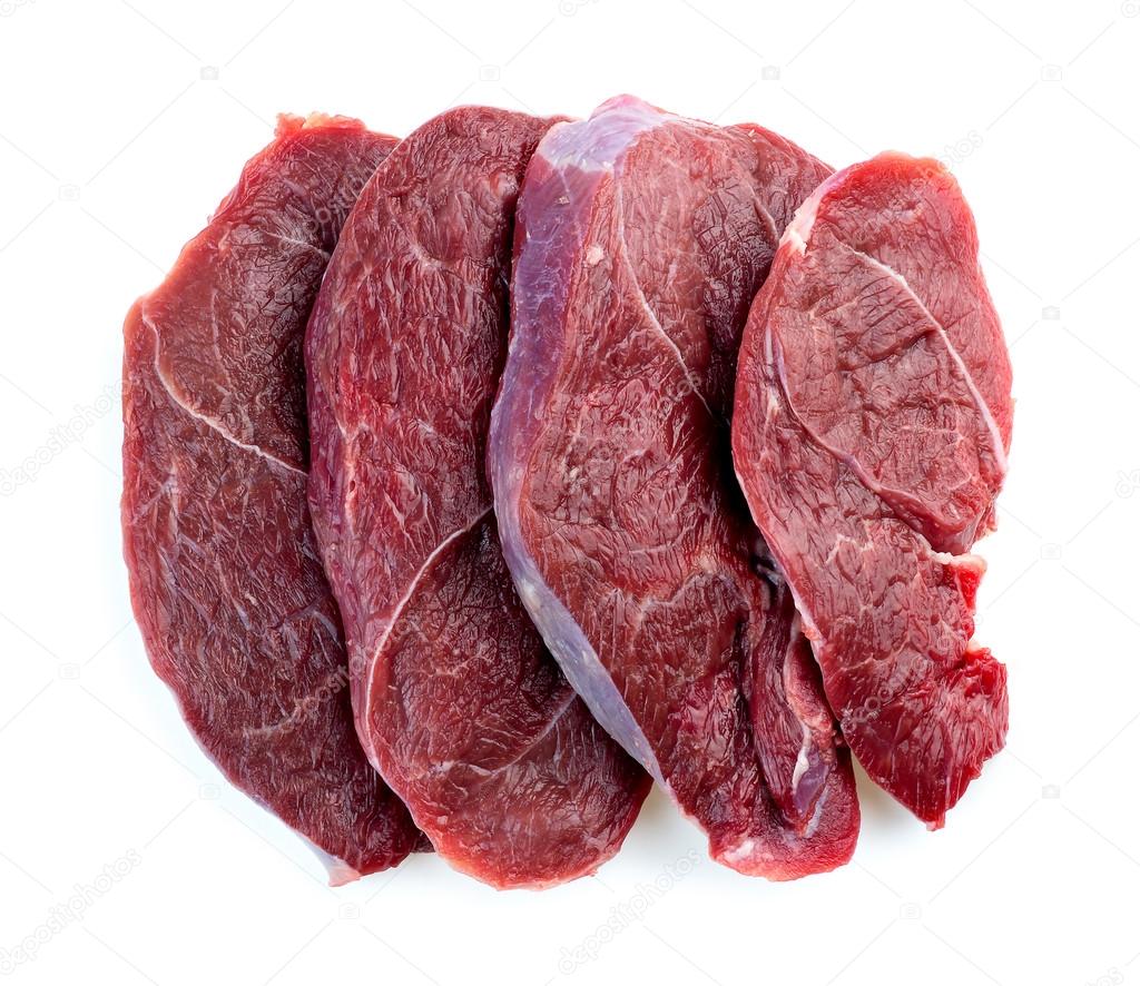 Butcher shot of beef steaks isolated in studio