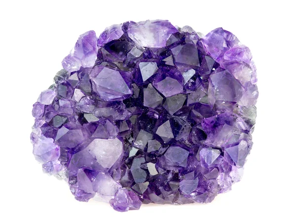 美丽的天然紫色紫水晶 geode 晶体宝石孤立无援 图库照片