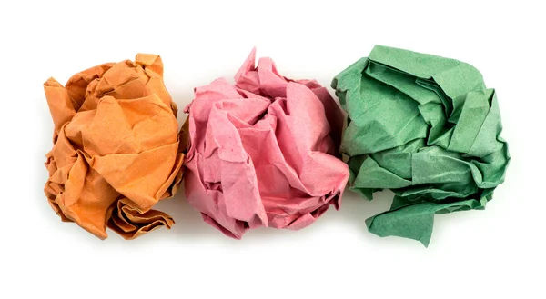 Orange, pink and green creased folded paper balls — Stock Photo, Image