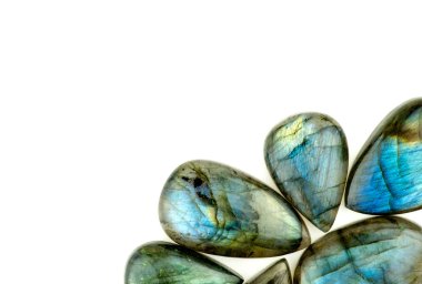 Beautiful labradorite gemstones isolated on white with backgroun clipart