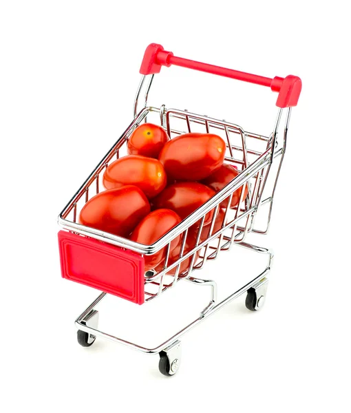 Shopping cart with huge juicy grape tomatoes — Stock Photo, Image