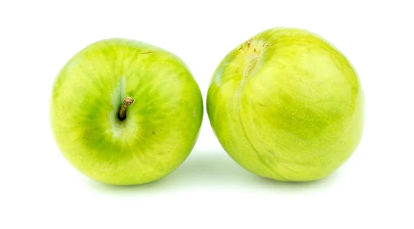 Top and side view of fresh organic green plum — Stock Photo, Image