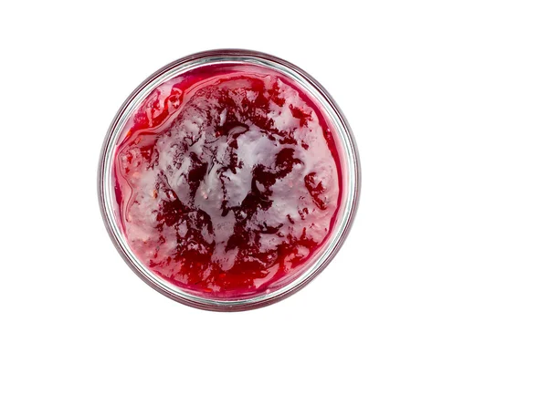 Vue aérienne de la confiture de framboises dans un bol isolé — Photo