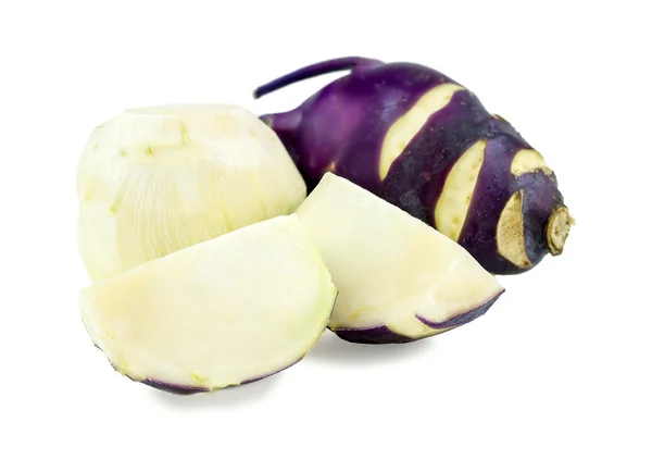 Cut and peeled kohrabi turnip cabbage isolated on white — Stock Photo, Image