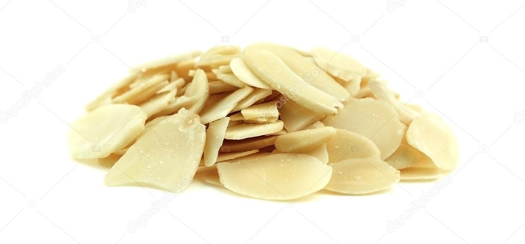 Isolated macro of a pile of thin almond slices