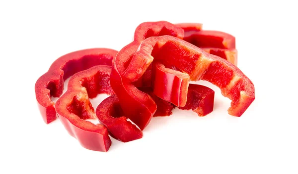 Detailed, macro closeup of red capsicum isolated in studio on wh — Stock Photo, Image