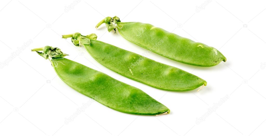 Raw whole snow peas isolated on white
