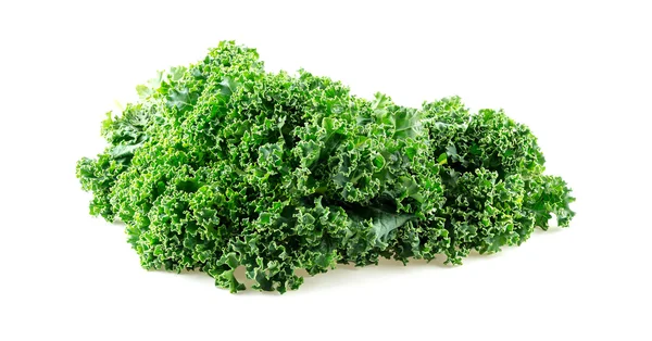 Close up of curly green kale leaf texture isolated on white — Stock Photo, Image