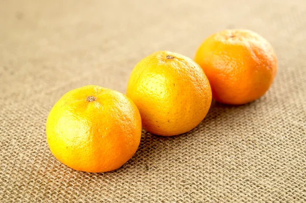 Três laranjas orgânicas bonitas em uma fileira — Fotografia de Stock