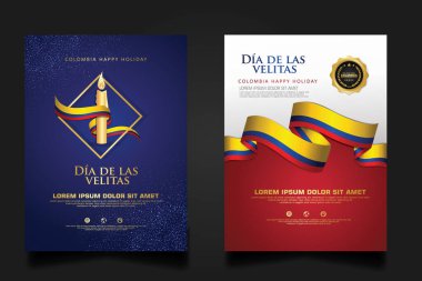 Kolombiya Günü arkaplan şablonunu ayarla. Kolombiya bayrağı ve geleneksel ulusal bayram için mumlar..