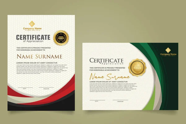 Set Modern Certificate Template Futuristic Elegant Color Wave Shape Ornament — Stock Vector