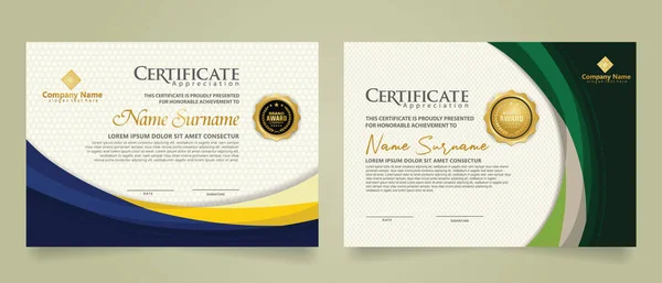 Set Modern Certificate Template Futuristic Elegant Color Wave Shape Ornament — Stock Vector