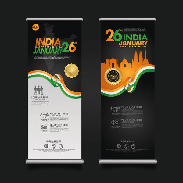 Opgerold Banner India Happy Republic Day Achtergrond Template Met Elegante — Stockvector