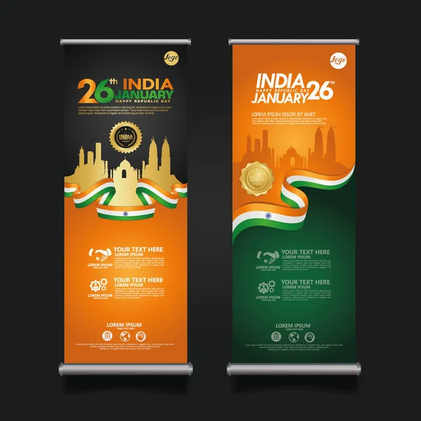 Opgerold Banner India Happy Republic Day Achtergrond Template Met Elegante — Stockvector