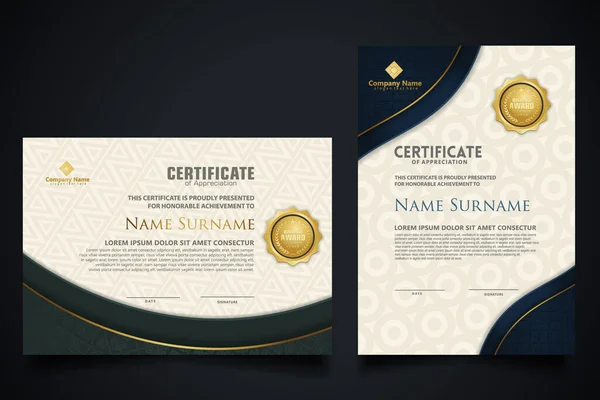 Certificaat Sjabloon Met Elegante Hoek Frame Luxe Realistische Textuur Patroon — Stockvector