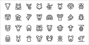 32 vahşi yaşam ikonu, kaktüs, karınca, koala, goril, koyun, mors, baykuş, kaplumbağa, mantar gibi.