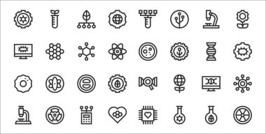 Radyoaktif, kimya, bağ, mikroskop, DNA, hücre, hücre, hücre, yapı gibi 32 biyomühendislik ince dış hat simgesi