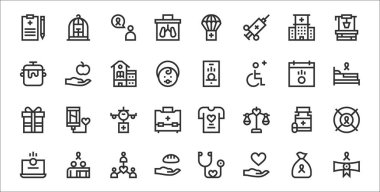 32 hayır kurumunun ana hatları sertifika, kalp, bağış, internet, ilaç, yardım, yatak, akıllı telefon, bağışlama gibi.