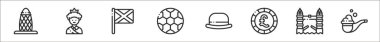 8 birleşik krallık ikonu; turşu, kraliçe, İskoçya, futbol, melon şapka, sterlin, Londra köprüsü, boru gibi.