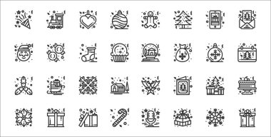 32 noel ince taslak ikonu hediye, noel hediyesi, noel şekeri, çiçek, hediye, kar tanesi, takvim, hediye, şeker gibi