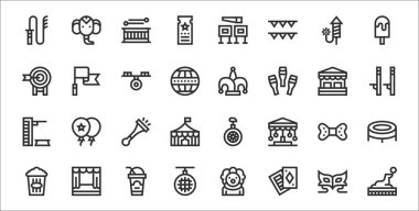 Fok, poker kartı, disko topu, patlamış mısır, papyon, trompet, ayaklık, şakacı şapkası, bayrak gibi 32 adet sirk sembolü.