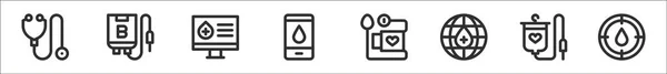 Ensemble Icônes Contour Mince Don Sang Telles Que Stéthoscope Groupe — Image vectorielle