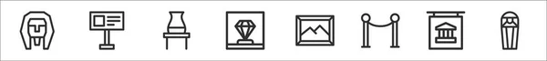 Набір Музейних Тонких Контурів Ікон Таких Сфінкс Гіпс Кераміка Діамант — стоковий вектор
