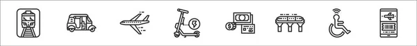 Conjunto Ícones Contorno Fino Transporte Público Como Estação Riquivi Avião — Vetor de Stock
