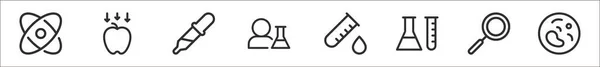 Ensemble Icônes Contour Minces Scientifiques Telles Que Atome Gravité Pipette — Image vectorielle