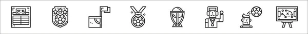 Ensemble Icônes Contour Fin Football Telles Que Match Champion Coin — Image vectorielle