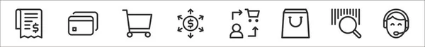 Conjunto Iconos Delgados Del Esquema Del Comercio Tales Como Recibo — Vector de stock