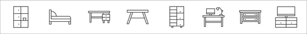 Набор Мебели Тонкие Контуры Иконки Такие Шкаф Кровать Стол Стол — стоковый вектор