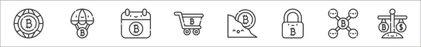 一套8个比特币细线图标 如比特币 比特币 购物车 交换器 — 图库矢量图片