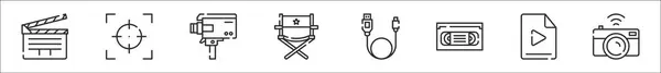 Jeu Icônes Contour Fin Caméra Vidéo Telles Que Clapperboard Focus — Image vectorielle