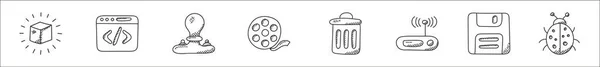 Набор Веб Дизайна Разработки Тонкие Контуры Иконки Такие Куб Веб — стоковый вектор