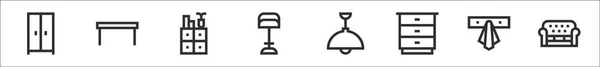 Набір Тонких Контурних Іконок Таких Шафа Обідній Стіл Комод Табурет — стоковий вектор