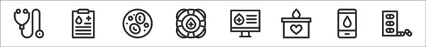 Ensemble Icônes Contour Mince Don Sang Telles Que Stéthoscope Antécédents — Image vectorielle