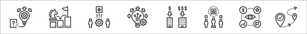 Ensemble Icônes Compétitives Durables Contour Mince Telles Que Connaissance Stratégie — Image vectorielle