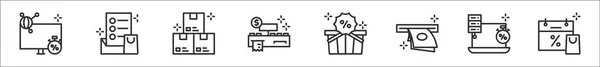 Набір Тонких Контурів Знижки Таких Таймер Список Покупок Коробки Касовий — стоковий вектор