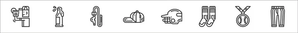 Set Baseball Thin Outline Icons Pitcher Beer Whistle Baseball Hat — Stock Vector