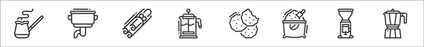 一套8个咖啡薄片图标 如土耳其式 咖啡研磨机 莫卡壶 — 图库矢量图片