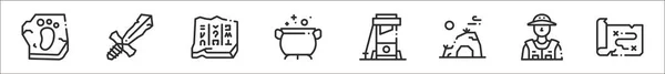 Ensemble Icônes Contour Minces Histoire Telles Que Empreinte Pas Épée — Image vectorielle